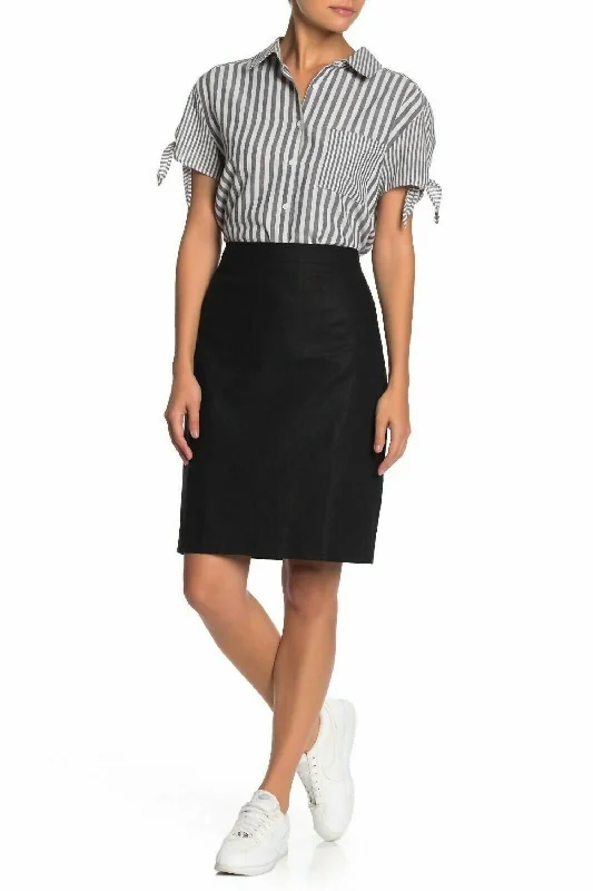 women's woven skirtsLinen Cotton Above Knee Workwear Casual Pencil Skirt In Black