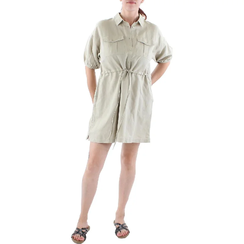 women's petite dressesWomens Tie Front Mini Shirtdress