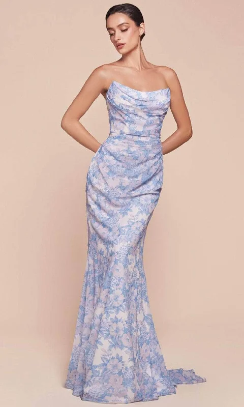 women's off-the-shoulder dressesLadivine 7445 - Floral Scoop Evening Dress