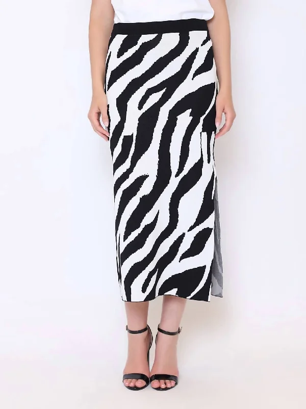 women's striped skirtsZebra Stripe Side Slit Pencil Skirt In Black/white