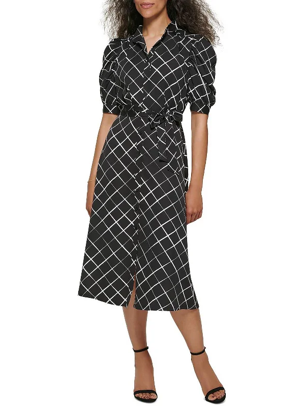 women's flutter-sleeved dressesWomens Print Midi Shirtdress