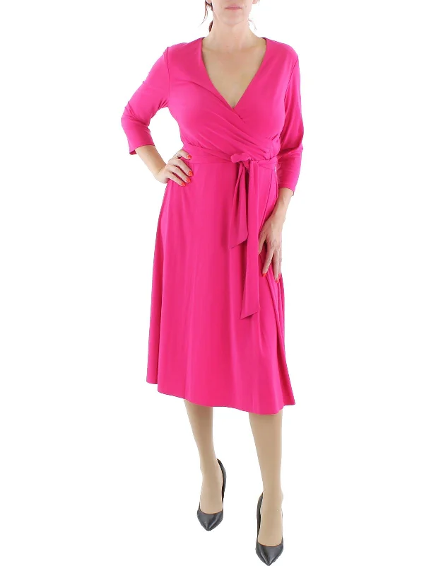 women's stretch dressesWomens Three Quarter Sleeve Calf Midi Dress