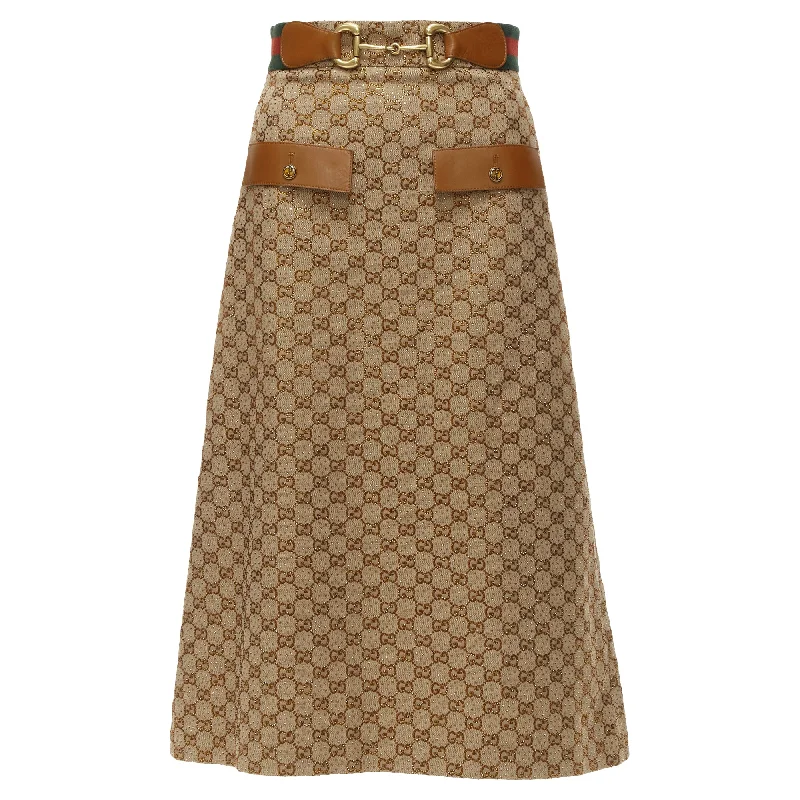 women's striped tulip skirtsGucci Aria GG monogram crystal leather horsebA-line midi skirt