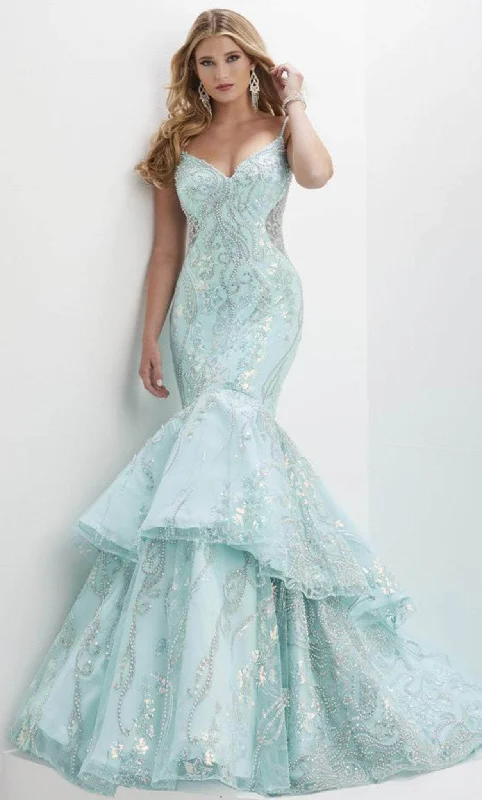 women's eco-friendly dressesPanoply 14150 - V-Neck Tiered Mermaid Evening Gown