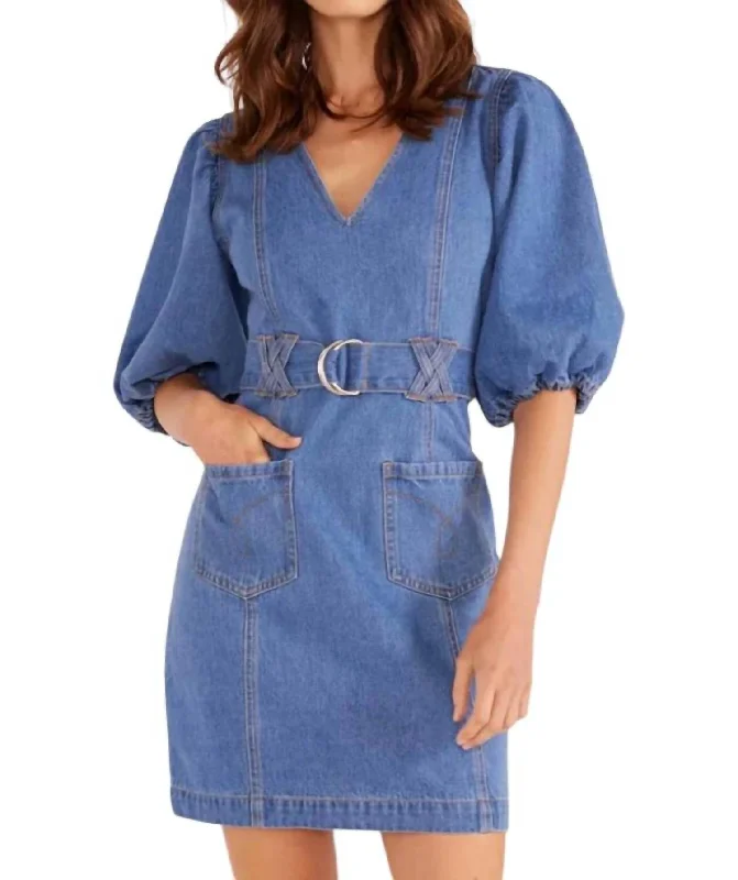 women's cold-shoulder dressesPeyton Mini Dress In Denim Blue