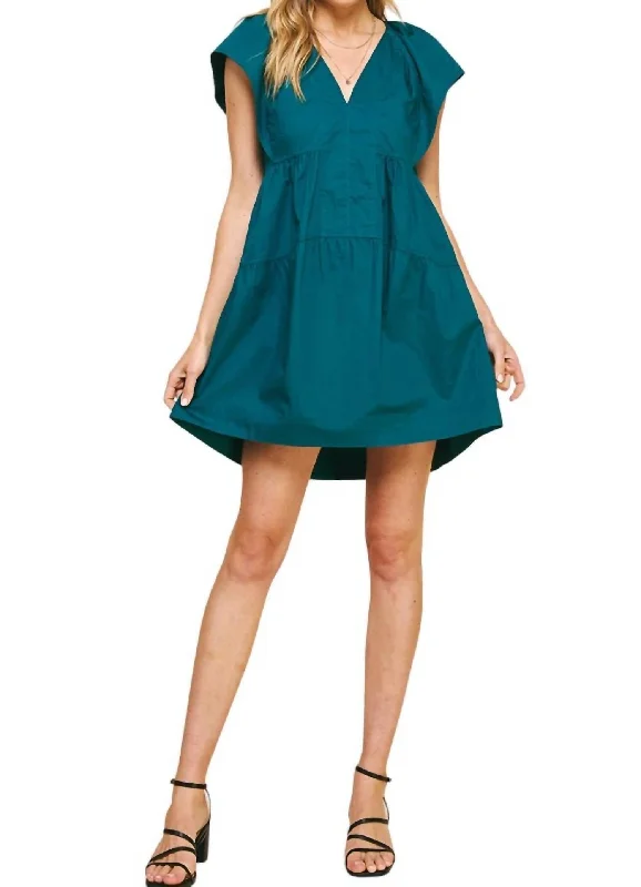 women's pear-shaped body dressesShort Sleeve Tiered Mini Dress In Fall Green