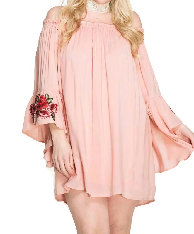 women's prom dressesFloral Off The Shoulder Mini Dress - Plus In Blush