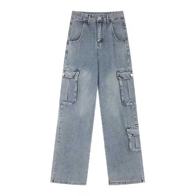 women's denim jeans with distressed thighsHigh Street Multi-Pocket Cargo Jeans