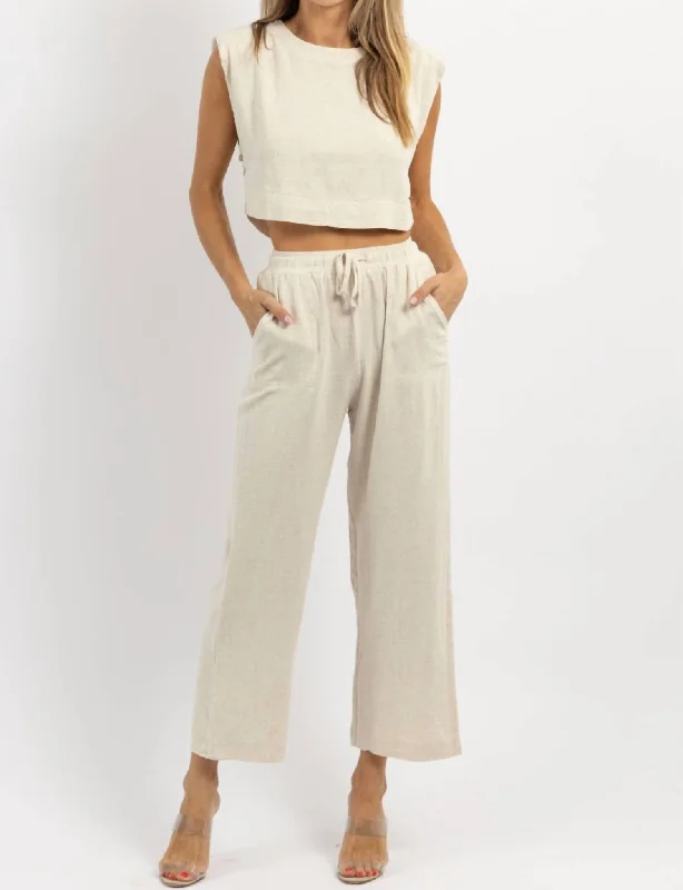 women's distressed pantsAct Neutral Oat Pant Set In Beige