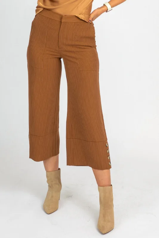 women's cycling pantsCamel Pinstripe Wide Leg Trousers In Brown