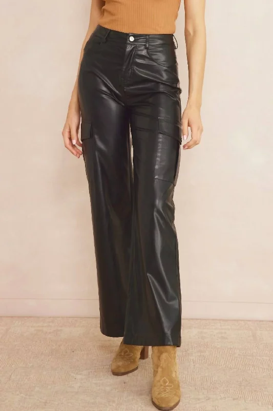 women's wedding pantsFaux Leather Cargo Pant In Black