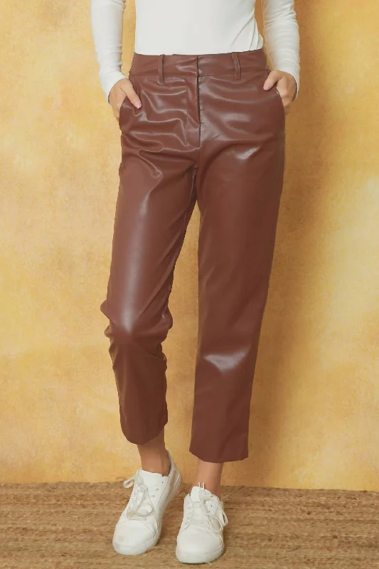 women's wedding pantsFaux Leather Pants In Chocolate