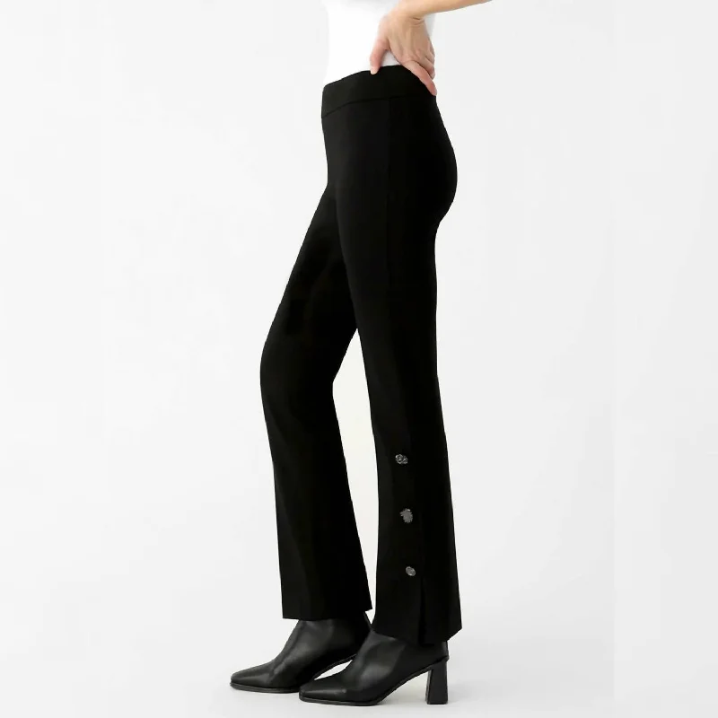 women's straight-leg pantsHollywood Mini-Flare Pant W/button Detail In Black