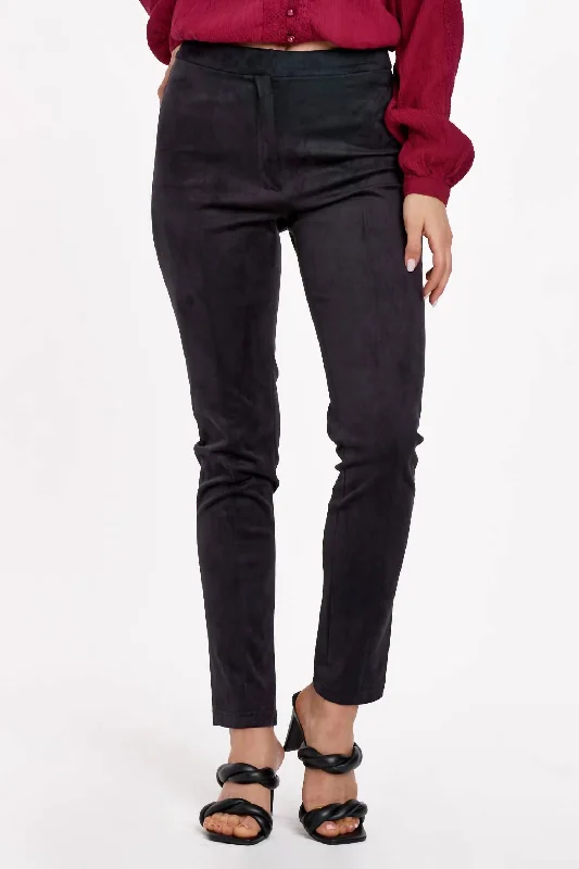 women's distressed pantsLenon High Rise Slim Straight Pants In Black Suede