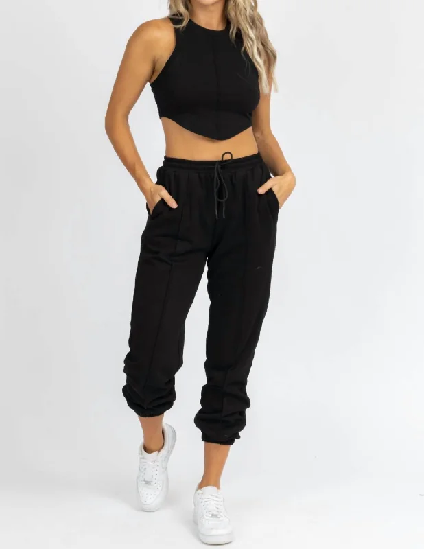 women's cotton pantsOutseam French Terry Jogger Set In Black