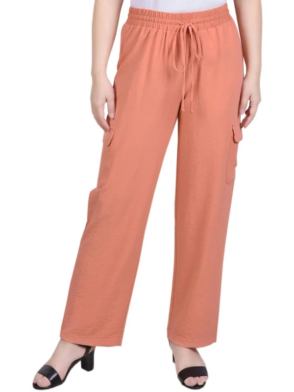 women's trendy pantsPetites Womens Slub Utiliy Cargo Pants