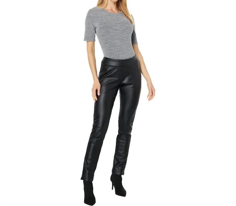 women's stretch pantsPull On Pleather Pants In Black