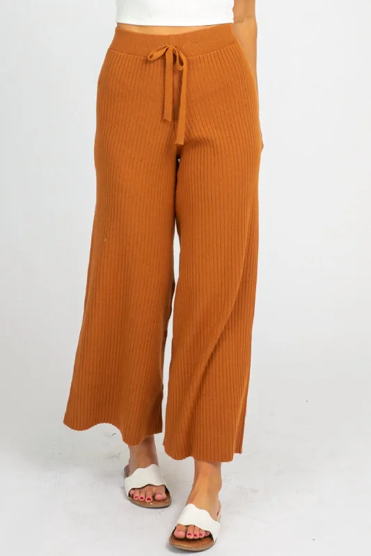 women's high-slung pantsRib Knit Flare Pants In Caramel