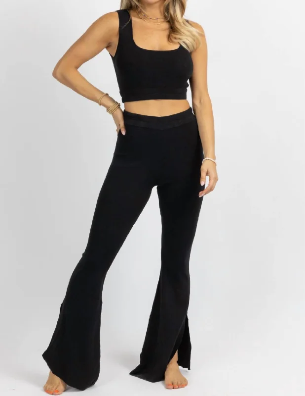 women's zipper pantsStretch Slit Flare Pant Set In Black