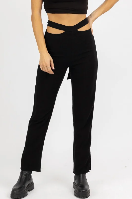 women's skiing pantsWaist Cutout Tie-Back Pant In Black