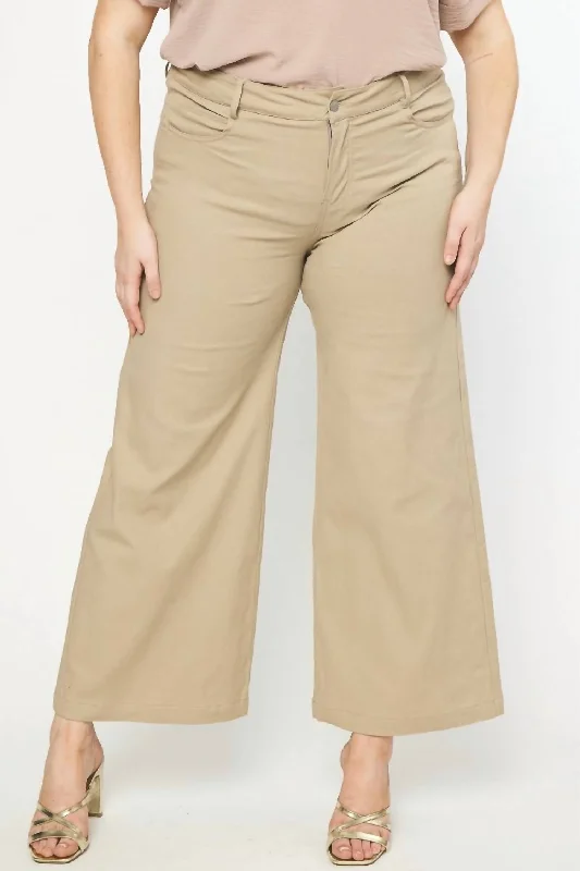 women's wide-leg pantsWide Leg Pants - Plus In Tan