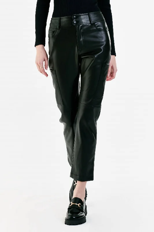 women's sophisticated pantsWomen's Brooklyn Slim Straight Crop Leather Pants In Black