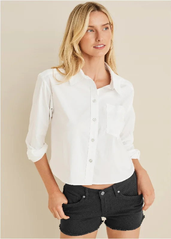 women's velvet dressesCropped Button-Down - Off White