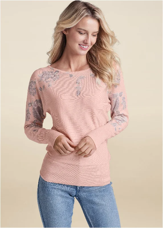 women's checkered dressesFloral Detail Sweater - Pink