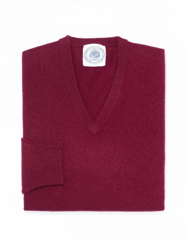 women's lightweight dressesLAMBSWOOL V NECK SWEATER - BURGUNDY