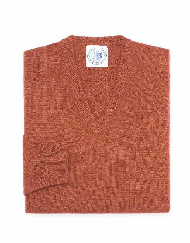 women's breathable dressesLAMBSWOOL V NECK SWEATER- RUST