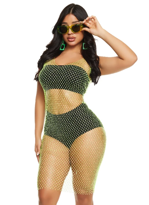 women's casual dressesRhinestone Fishnet Tank Dress