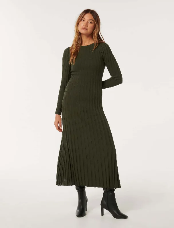 women's empire waist dressesLyla Crew Neck Detail Knit Dress