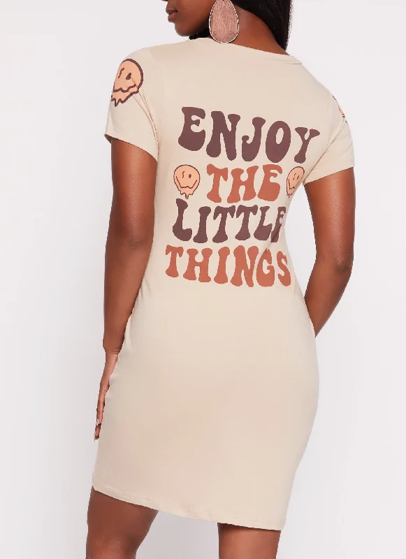 women's business casual dressesEnjoy The Little Things Smiley Graphic T Shirt Dress