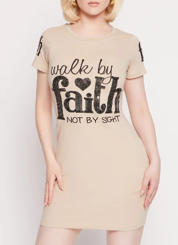 women's mother of the bride dressesWalk By Faith Not By Sight Sequin Crew Neck T Shirt Dress