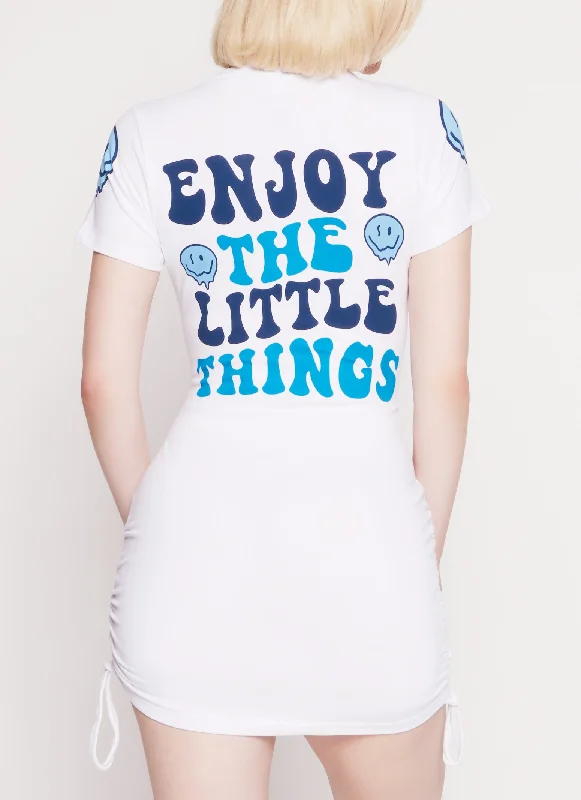 women's evening dressesEnjoy The Little Things Ruched Graphic T Shirt Dress