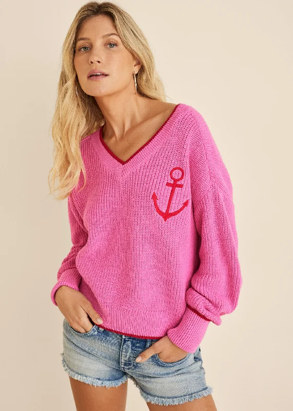 women's luxury dressesAnchor V-Neck Sweater - Hot Pink