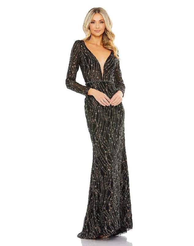 women's stretch dressesMac Duggal 11159 Long Sleeve Beaded Formal Prom Dress