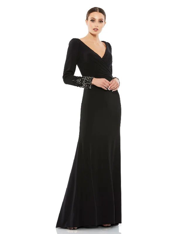 women's wrinkle-resistant dressesMac Duggal 55712 Beaded Long Sleeve Formal Prom Dress