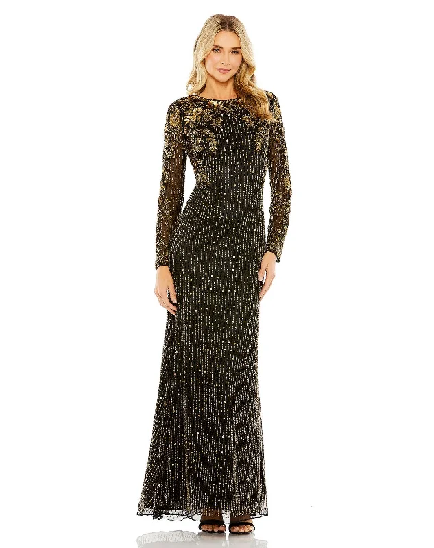 women's stretch dressesMac Duggal 5956 Beaded Long Sleeve Formal Prom Dress