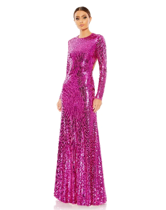 women's minimalist dressesMac Duggal A10891 Long Sleeve Sequin Formal Prom Dress