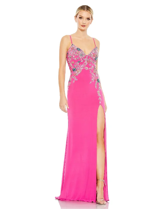 women's floral dressesMac Duggal A42006 Beaded Formal Long Slit Prom Gown