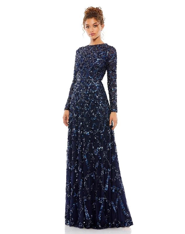 women's stretch dressesMac Duggal A5496 Long Sleeve Formal Beaded Prom Gown